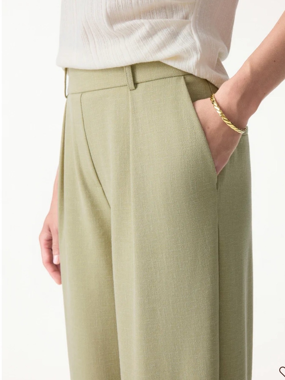 OGL Stretch Linen-Like Wrinkle-Resistant Tapered Pant Sage Green Tailored Office - Picture 5 of 14